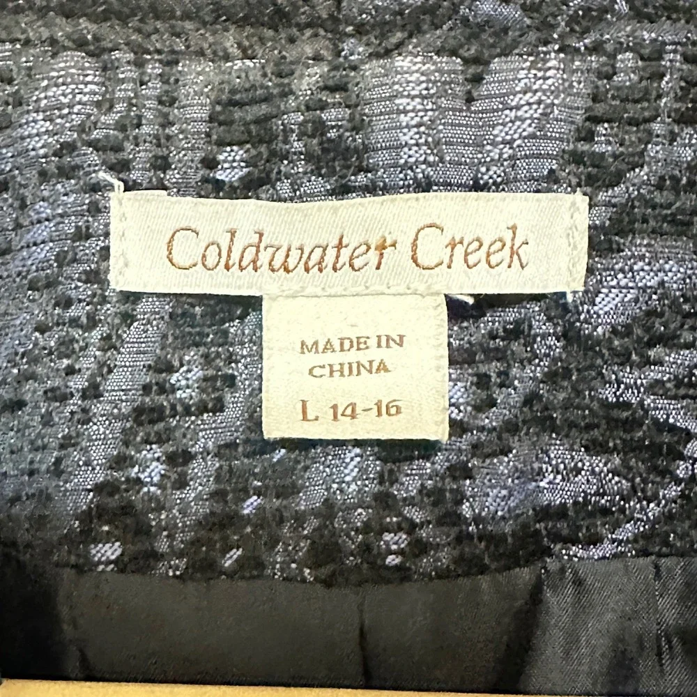Coldwater‎ Creek Womens Brocade Open Front Blazer Jacket Size L 14-16 Classic